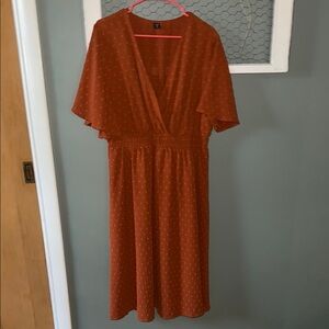 Lioness Brown and Orange Flutter Sleeve Midi Sundress